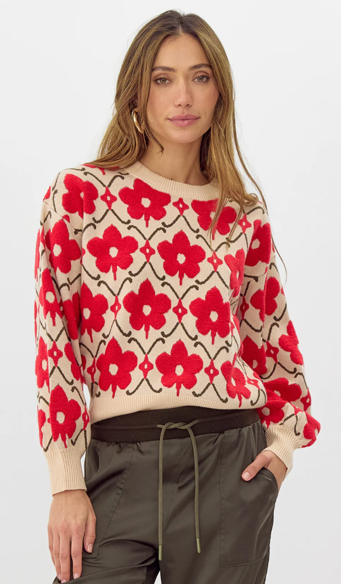 Lorna Textured Flower Pull Over Knit Sweater