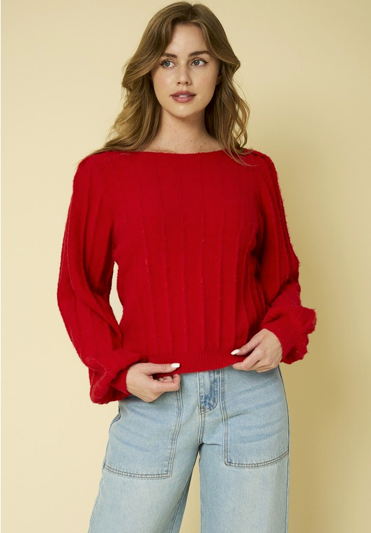 RIBBED POINTELLE BUBBLE SWEATER