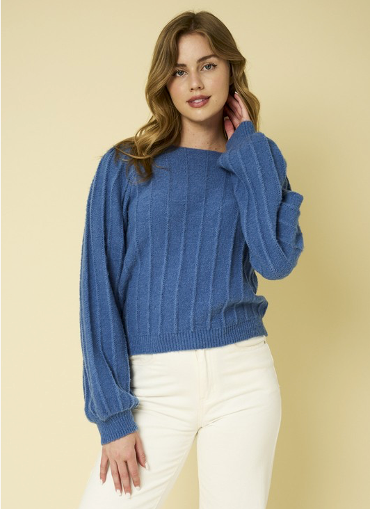 RIBBED POINTELLE BUBBLE SWEATER