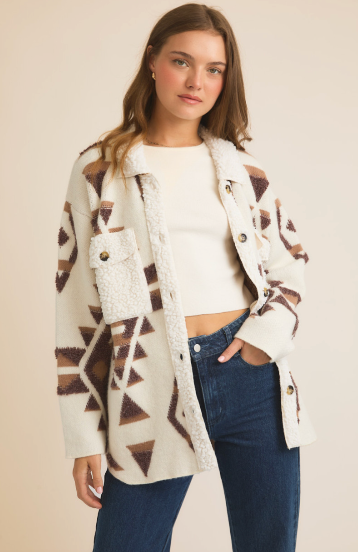 LONG SLEEVE ABSTRACT SWEATER JACKET