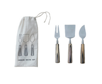 Stainless Steel Cheese Servers w/ Mango Wood Handles, Set of 3 in Bag