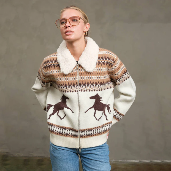Shearling Collar Zip Up Cardigan