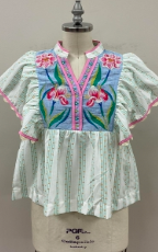 Flutter Sleeve Embroidered Top