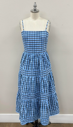 Thin strap striped pattern tiered dress