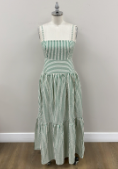 Thin Strap Striped Textured Tiered Dress