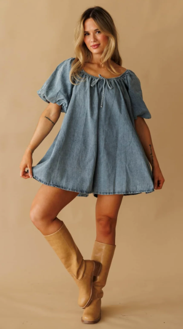 Puff Sleeve Denim Romper