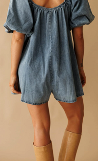 Puff Sleeve Denim Romper