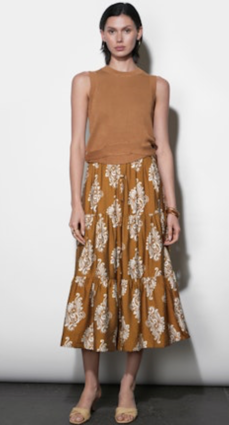 Marcy Print Tiered Midi Skirt