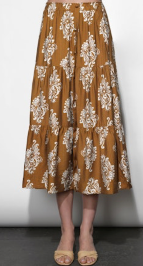 Marcy Print Tiered Midi Skirt