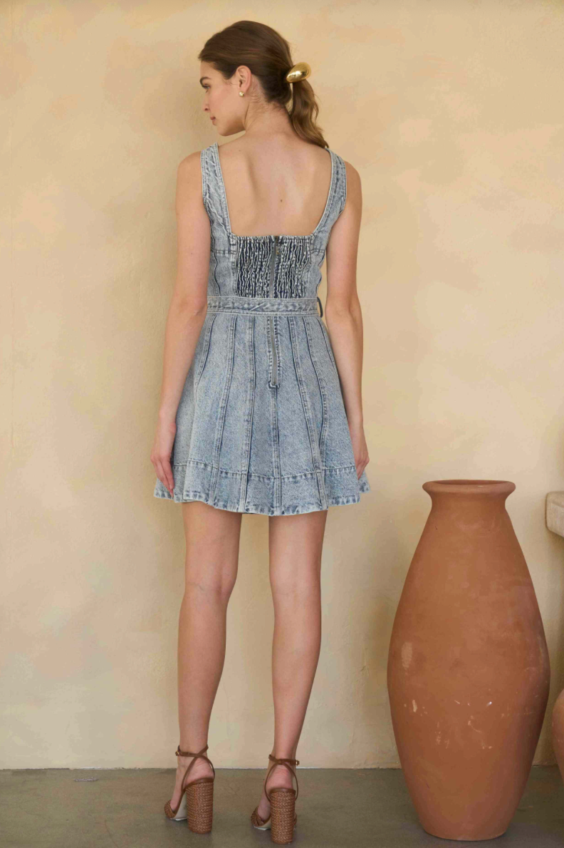 Self Belt Denim Mini Dress