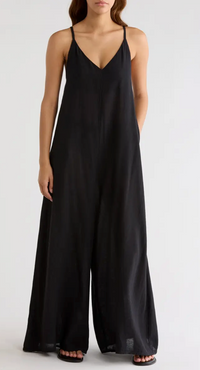 Wide Leg Cotton & Linen Blend Cover-Up Jumpsuit