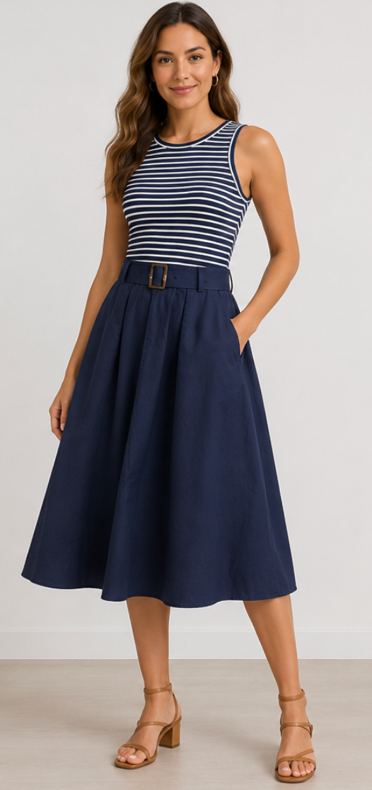 Zoe and Claire Sleeveless A-Line Midi Dress