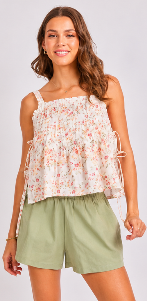 Sadie & Sage Pintuck Lace Trim Top