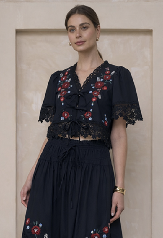 Moon River Floral Embroidered Top