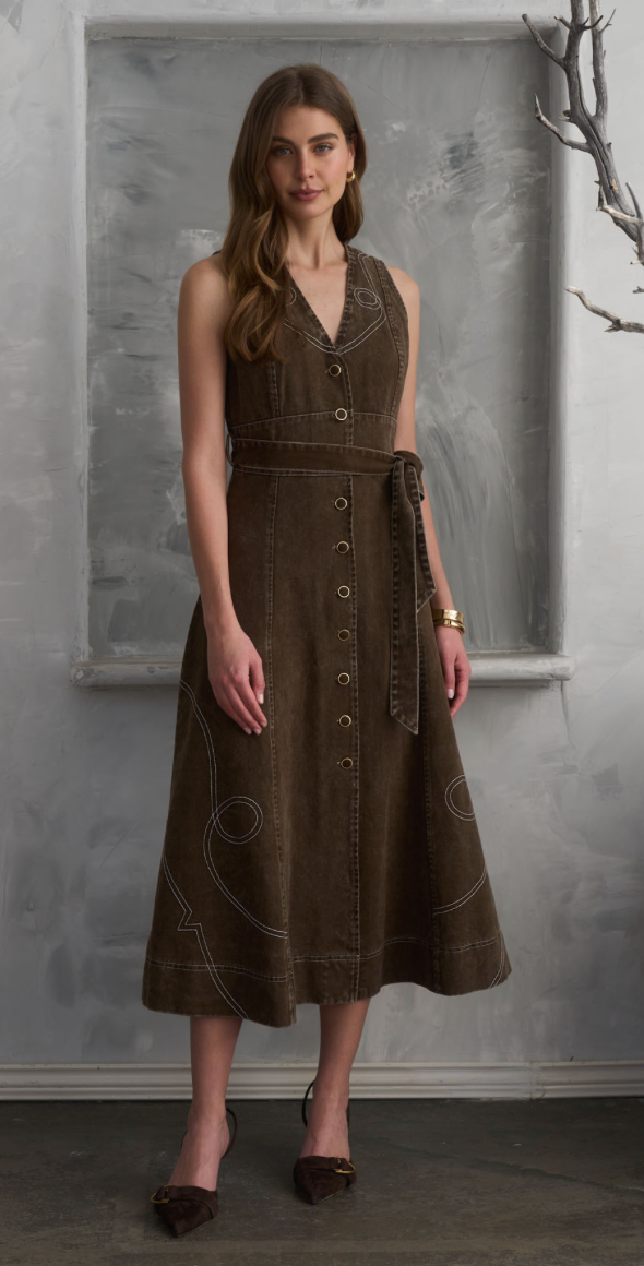 Moon River western embroidered midi dress