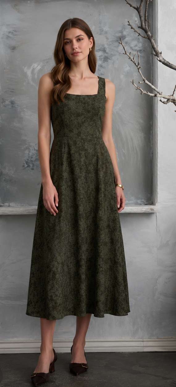 Moon River Embroidered Eyelet Square Neck Dress