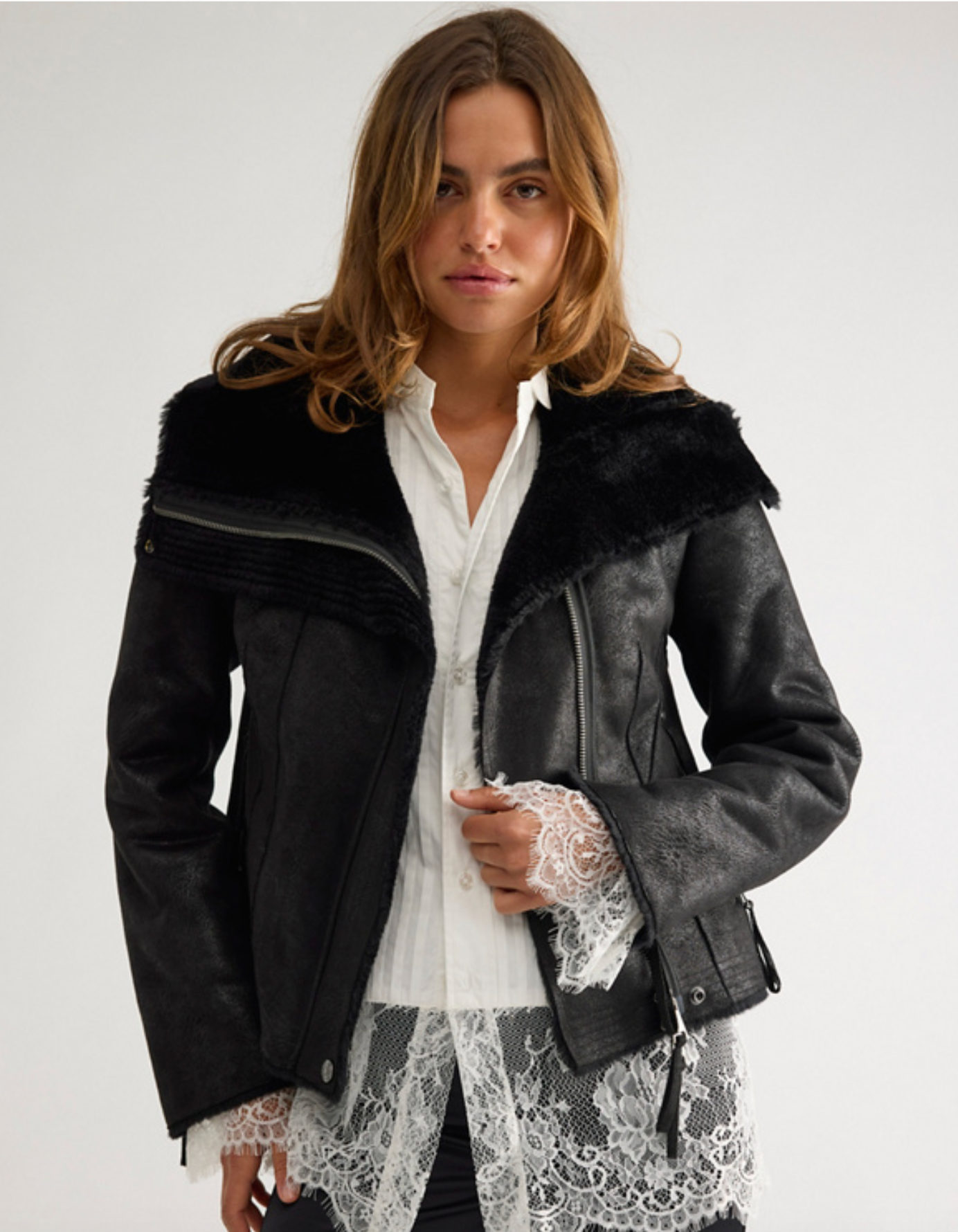 Free People FOURLINE SHEARLING AVIATOR JACKET