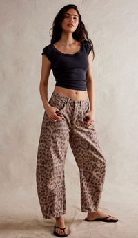 Free People Good Luck Printed Barrel Jeans