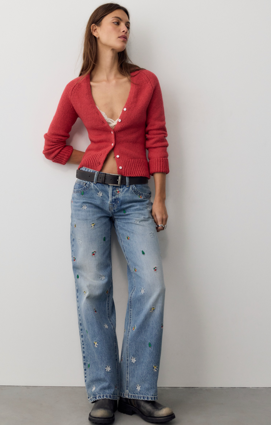 Free People Tennessee Low Rise Boyfriend embroidered Denim