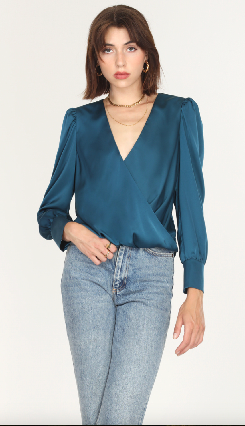 Lourdes Wrap Front Cuffed Blouse