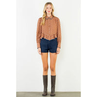 Long Sleeve Floral Pattern Button Down Top