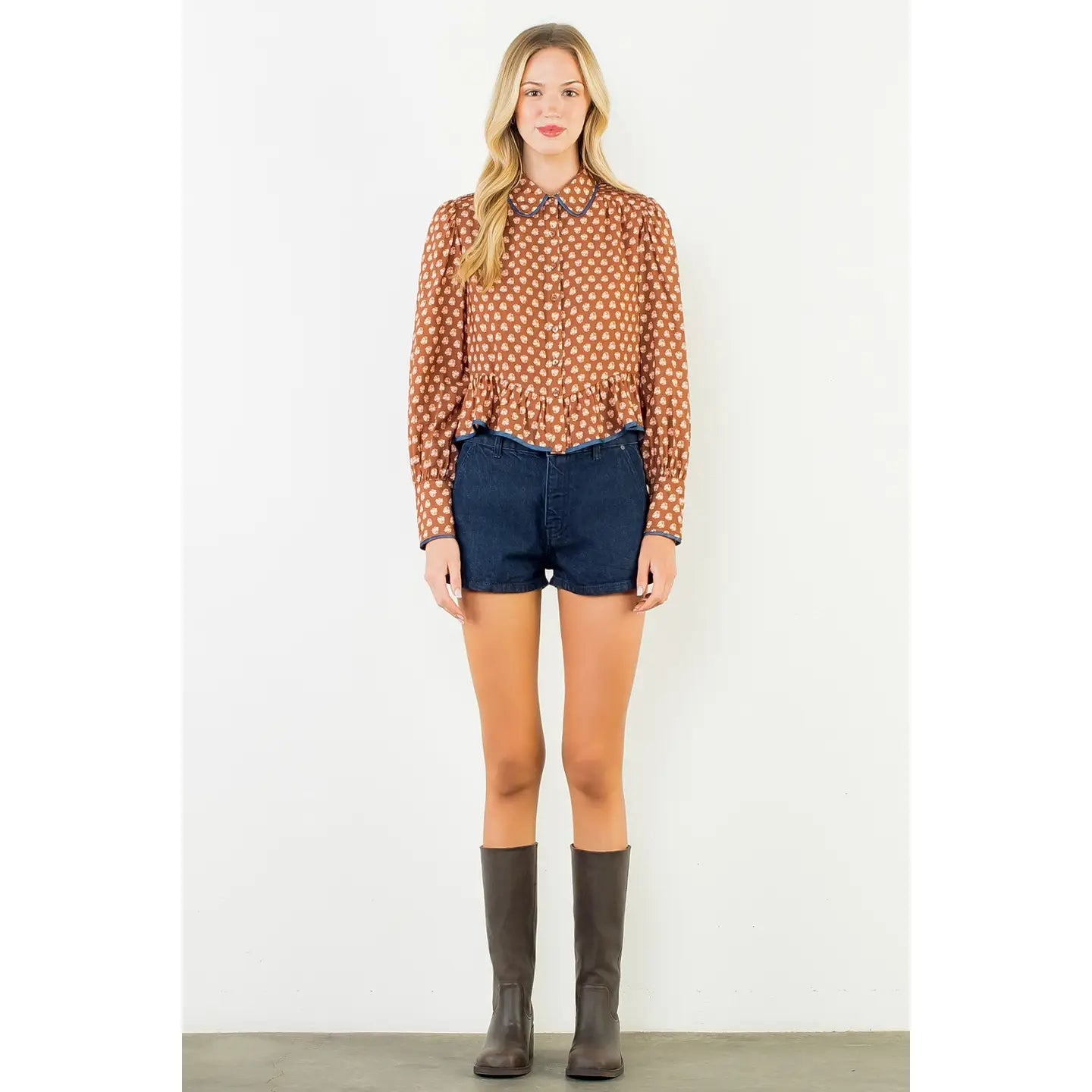 Long Sleeve Floral Pattern Button Down Top