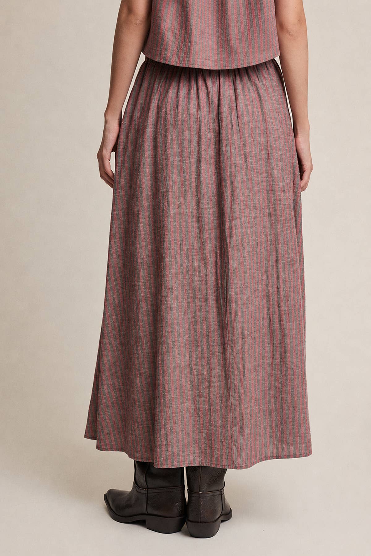 Striped Linen Blend Midi Skirt
