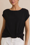 SOLID WOVEN TEE WITH FRONT KNOT DETAIL