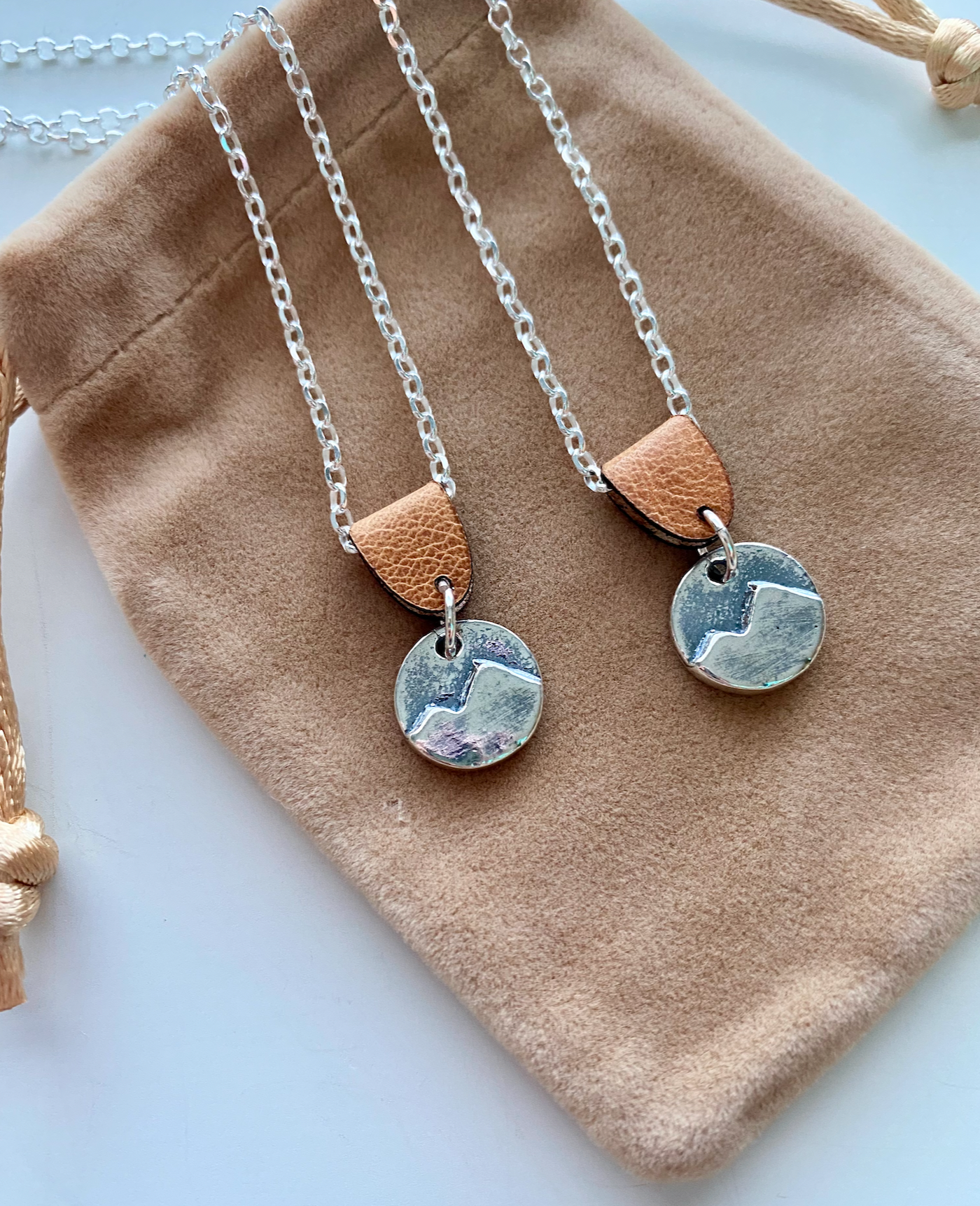 Mini Mountain on Sterling Silver Chain w/ Leather Attachment