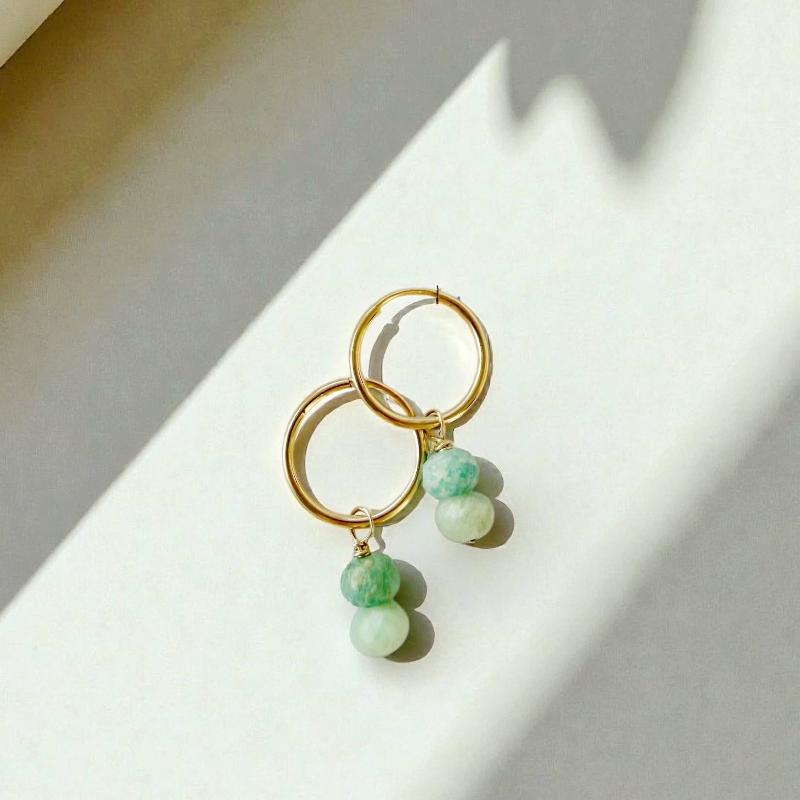 Palm Amazonite Charm Hoops Earrings Gold Filled 2-In-1