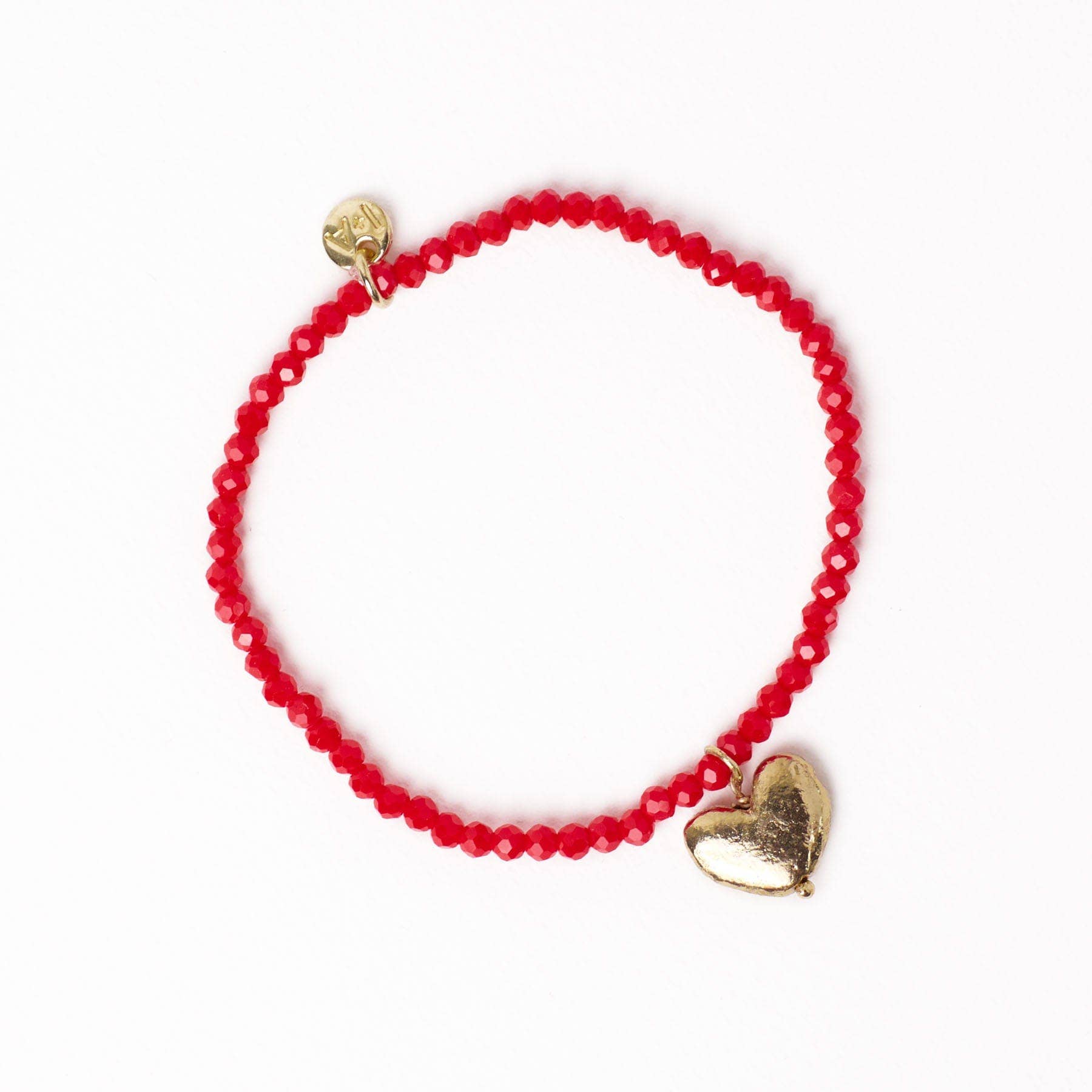 Janie Crystal Stretch Bracelet With Brass Heart Charm Tomato