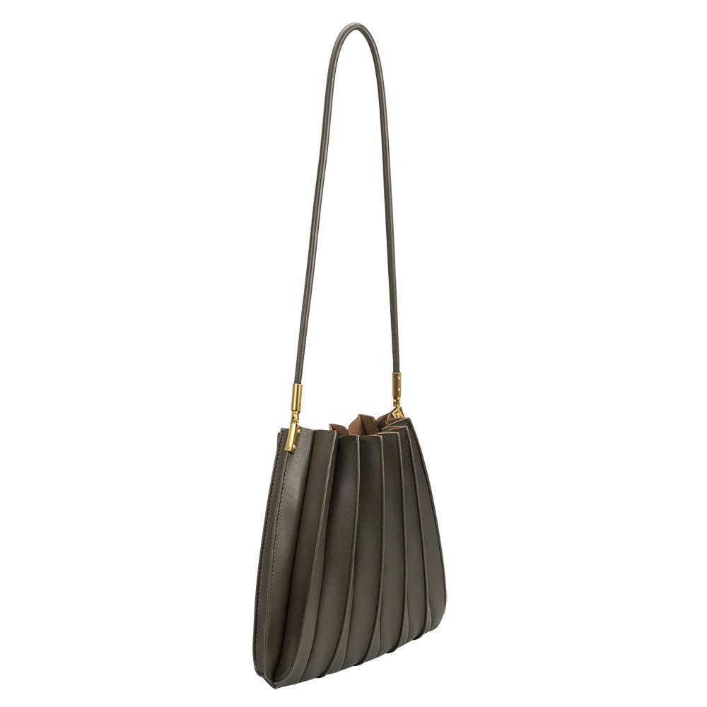 Carrie Olive Pleated Vegan Leather Shoulder Bag