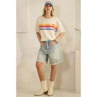 Retro Rainbow Stripe Distressed Tee