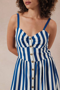 Sleeveless Button Down Fit & Flare Stripe Midi Dress