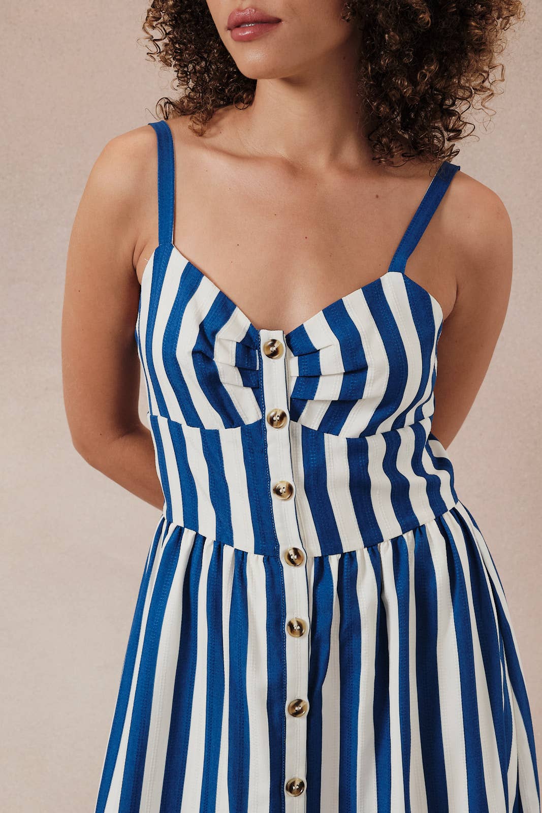 Sleeveless Button Down Fit & Flare Stripe Midi Dress