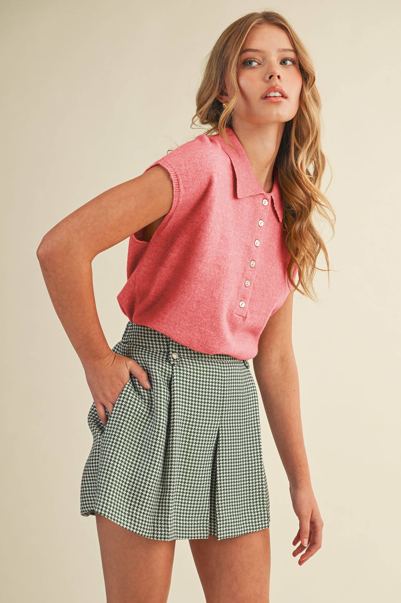 Cap Sleve Collared Sweater Vest