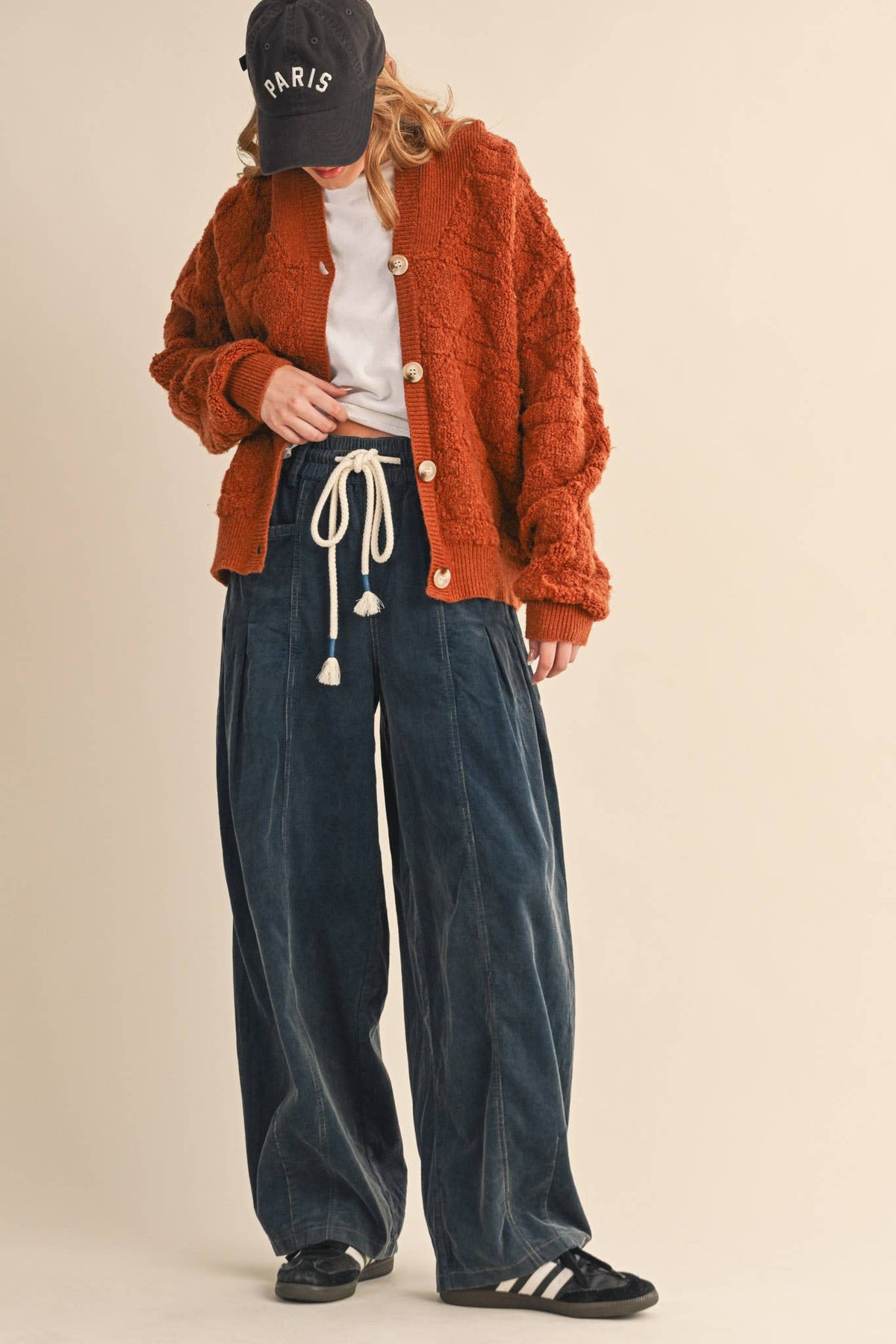 Washed Corduroy Pleated Barrel Pants