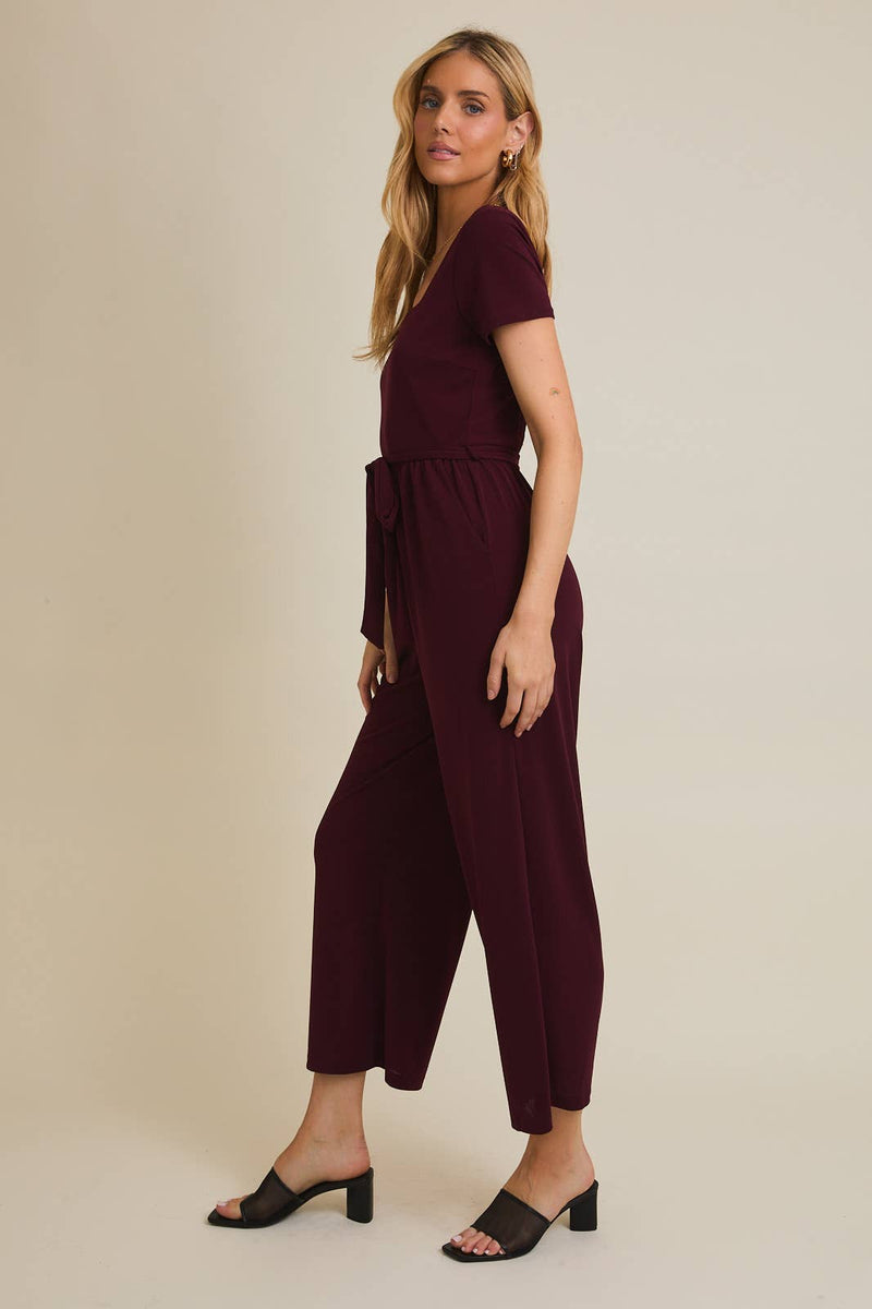 SQUARE NECK WAIST TIE JUMPSUIT