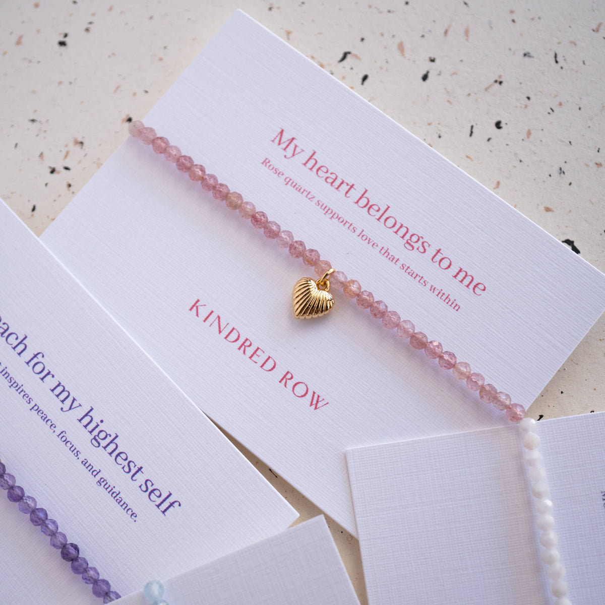 Rose Quartz Heart Affirmation Charm Bracelet