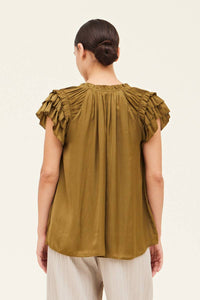 SATIN RUFFLE SLEEVE BLOUSE