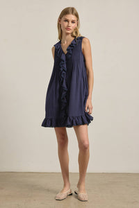 Ruffle Trim Pintuck Dress with Slip Lining