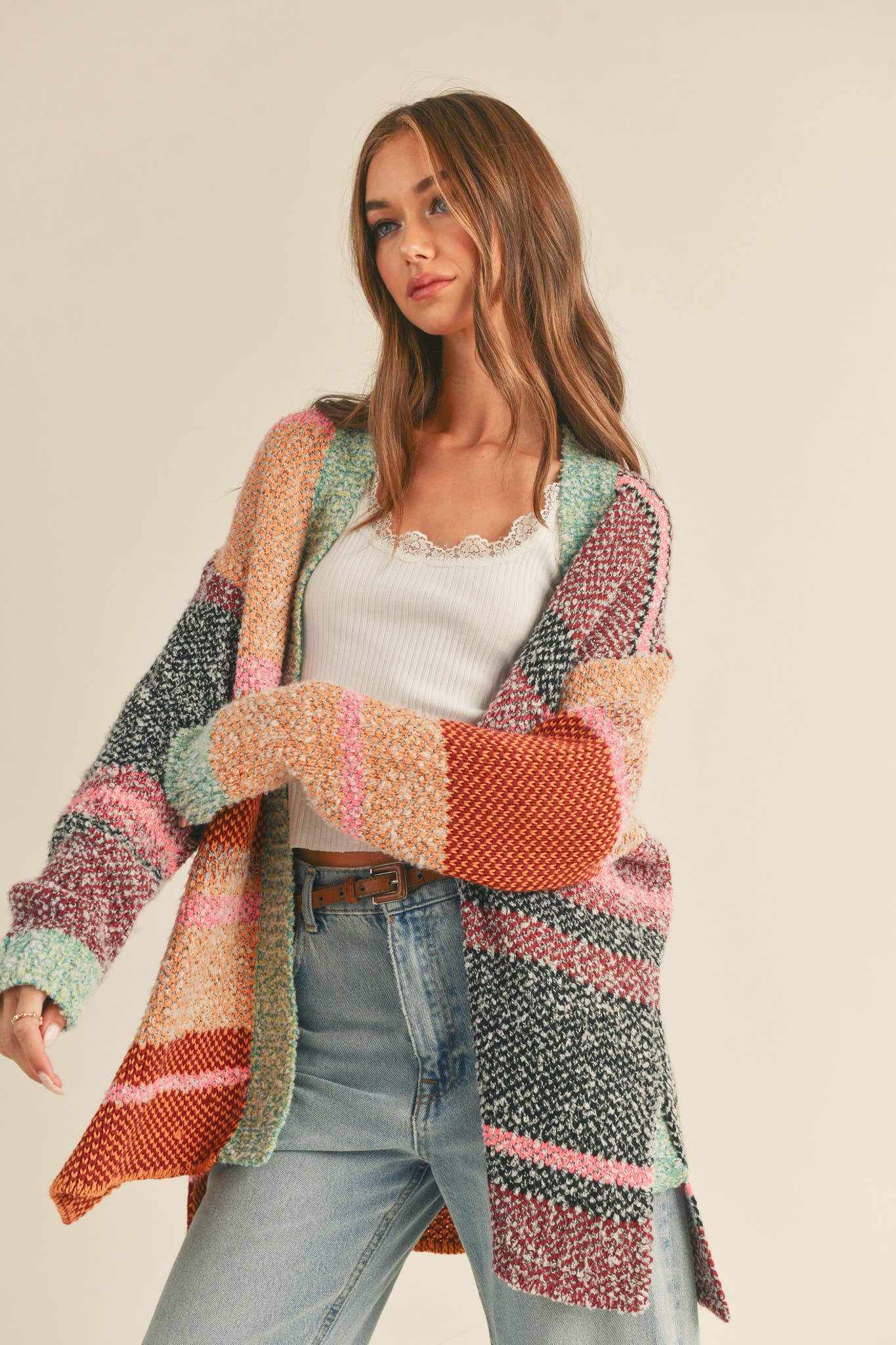 Oversized Color Block Cardigan