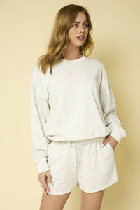 ROUND NECK LONG SLEEVE RIBBON EMBROIDERED SWEATSHIRT