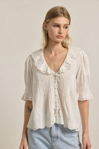 Embroidered Collar Button Blouse
