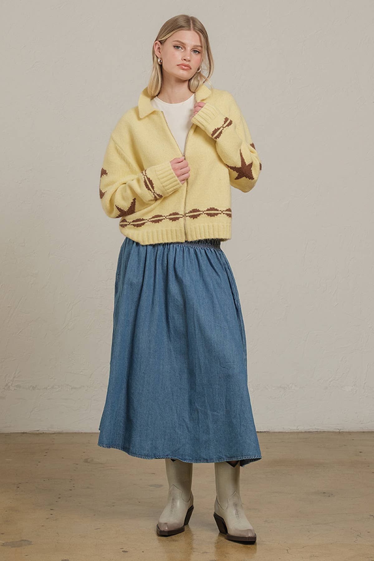 Cozy Pattern Zip Sweater Jacket