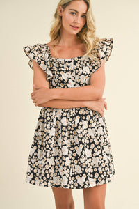 Floral Print Ruffles Flutter Sleeve Mini Dress