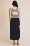 ROUND SCOOPED NECK SLEEVELESS KNIT + WOVEN MIX DRESS