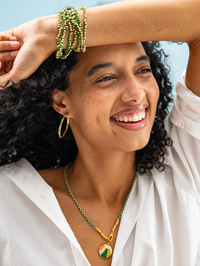 Lulu Hoop Earring Brass With Chanel Of Seed Bead Kelly Green