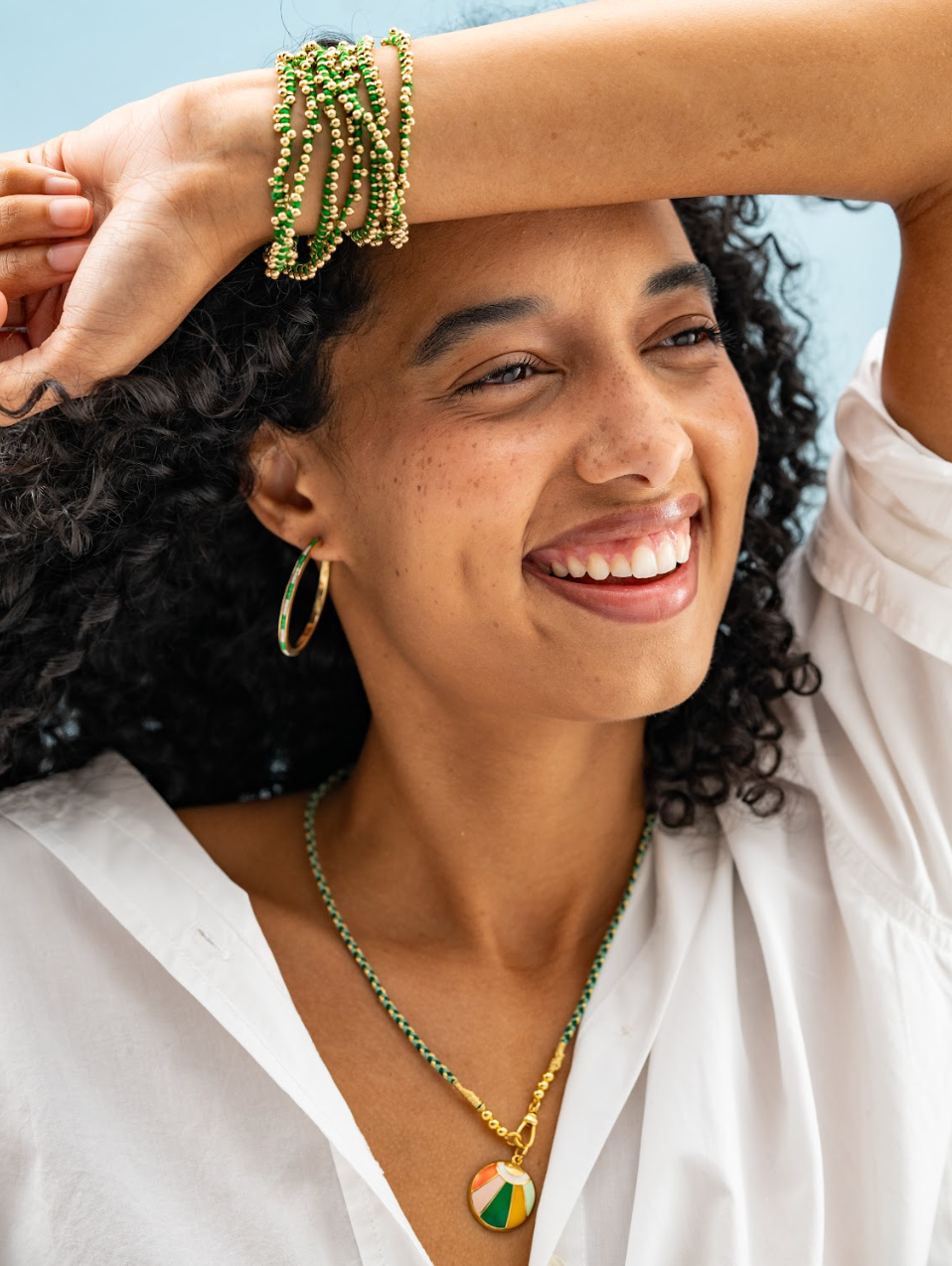 Lulu Hoop Earring Brass With Chanel Of Seed Bead Kelly Green