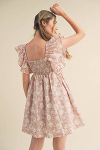 Floral Print Ruffles Flutter Sleeve Mini Dress